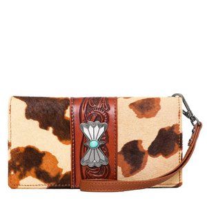 Concho Hair-on Cowhide Tooled Leather Ladies Wallet